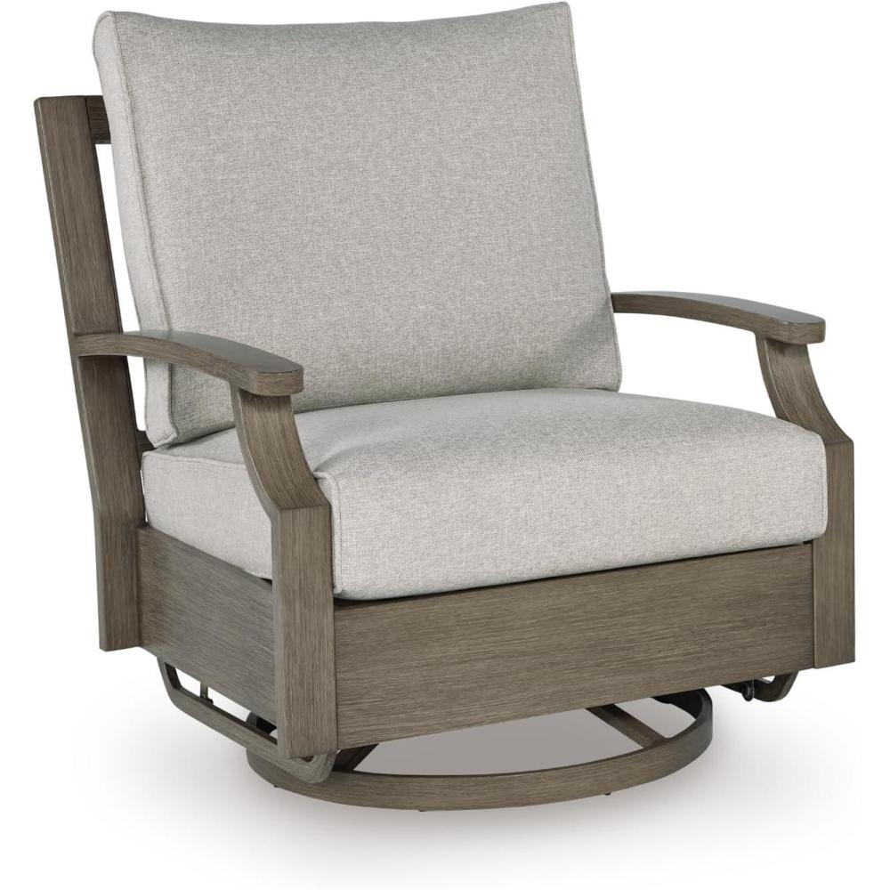 imageSignature Design by Ashley Rainier Ranch Contemporary Nuvella Weather Resistant Fabric Outdoor High Back Rocker Swivel Chair with Cushion Set of 2 Light Brown amp BeigeOutdoor Swivel Glider Chair with Cushion