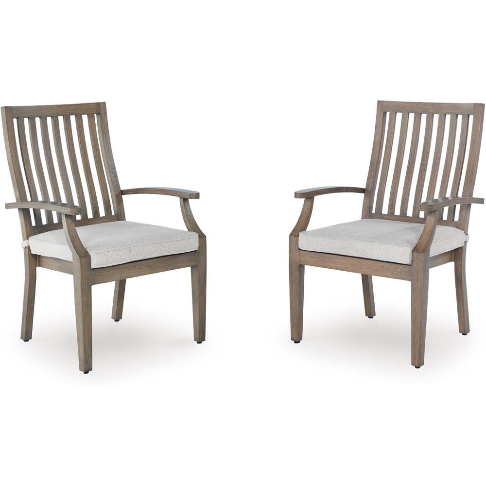 imageSignature Design by Ashley Rainier Ranch Contemporary Nuvella Weather Resistant Fabric Outdoor High Back Rocker Swivel Chair with Cushion Set of 2 Light Brown amp BeigeOutdoor Arm Chair with Cushion Set of 2