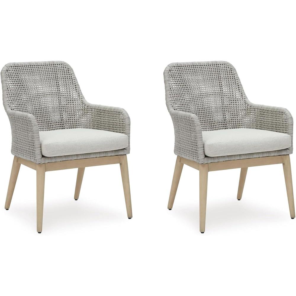 imageSignature Design by Ashley Seton Creek Casual Resin Wicker Outdoor Coffee Table with Tempered Glass Tabletop Light Gray amp Light BrownOutdoor Armless Chair