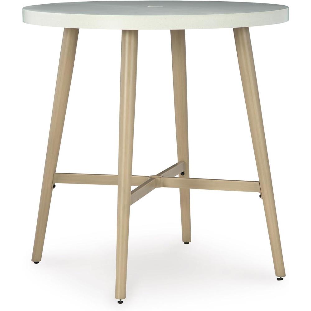 imageSignature Design by Ashley Seton Creek Casual Resin Wicker Outdoor Coffee Table with Tempered Glass Tabletop Light Gray amp Light BrownOutdoor Bar Table