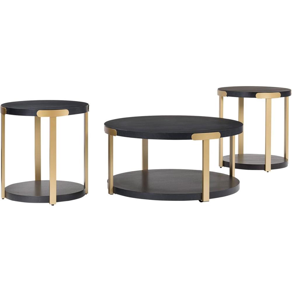 imageSignature Design by Ashley Shylore Contemporary Occasional Table Set Coffee Table and 2 End Tables Wood 3625 W x 3625 D x 1813 H BlackBrass