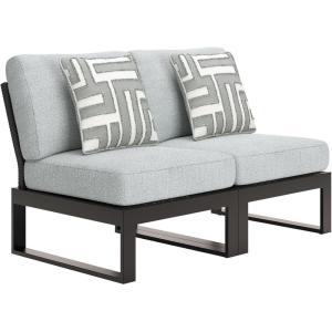 Signature Design by Ashley Beachloft Casual Glass Tabletop Outdoor Coffee Table with Sled Base, Gray & Black(2-Piece Outdoor Sectional)