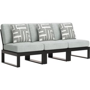 Signature Design by Ashley Beachloft Casual Glass Tabletop Outdoor Coffee Table with Sled Base, Gray & Black(3-Piece Outdoor Sectional)