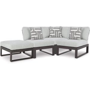 Signature Design by Ashley Beachloft Casual Glass Tabletop Outdoor Coffee Table with Sled Base, Gray & Black(4-Piece Outdoor Sectional)