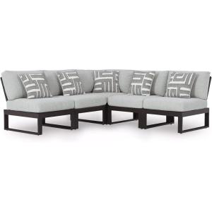 Signature Design by Ashley Beachloft Casual Glass Tabletop Outdoor Coffee Table with Sled Base, Gray & Black(5-Piece Outdoor Sectional)