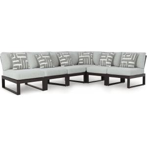 Signature Design by Ashley Beachloft Casual Glass Tabletop Outdoor Coffee Table with Sled Base, Gray & Black(6-Piece Outdoor Sectional)