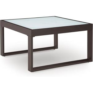 Signature Design by Ashley Beachloft Casual Glass Tabletop Outdoor Coffee Table with Sled Base, Gray & Black(Coffee Table)