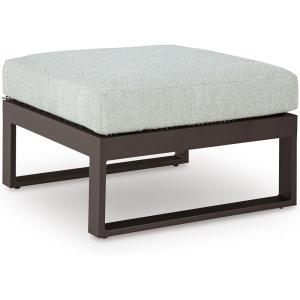 Signature Design by Ashley Beachloft Casual Glass Tabletop Outdoor Coffee Table with Sled Base, Gray & Black(Ottoman)
