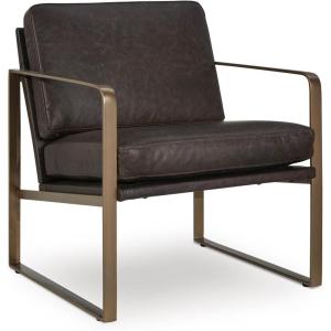 Signature Design by Ashley Bradett Modern Leather Accent Chair with Metal Frame, Dark Brown & Metallic