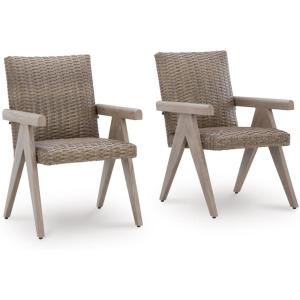 Signature Design by Ashley Carisbo Casual Rust Resistant Aluminum Outdoor Arm Chair with Handwoven Resin Wicker, Set of 2, Beige(Arm Chair Set)