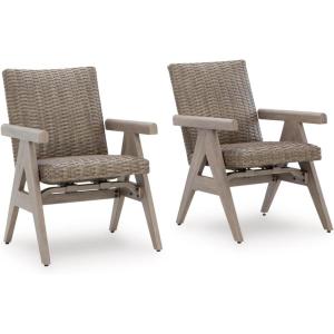 Signature Design by Ashley Carisbo Casual Rust Resistant Aluminum Outdoor Arm Chair with Handwoven Resin Wicker, Set of 2, Beige(Rocking Chair Set)