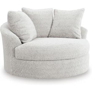 Signature Design by Ashley Cuddlesome Contemporary Oversized Swivel Accent Chair with Loose Seat Cushion and Reversible Back Cushion, White