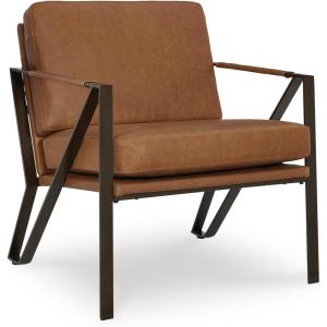 Signature Design by Ashley Garronmont Mid-Century Modern Leather Accent Chair with Metal Frame, Light Brown & Metallic