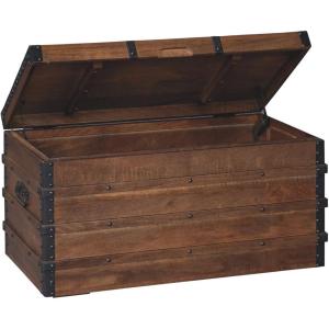 Signature Design by Ashley Kettleby Vintage Wood Storage Trunk or Coffee Table with Lift Top 19″, Brown(Dark Brown)