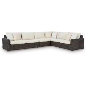 Signature Design by Ashley Kimora Casual Outdoor Fade and Rust Resistant Coffee Table, Beige & Dark Brown(4-Piece Outdoor Sectional)