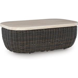 Signature Design by Ashley Kimora Casual Outdoor Fade and Rust Resistant Coffee Table, Beige & Dark Brown(Kimora Rectangular Cocktail Table)