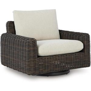 Signature Design by Ashley Kimora Casual Outdoor Fade and Rust Resistant Coffee Table, Beige & Dark Brown(Kimora Swivel Glider Lounge w/Cushion)