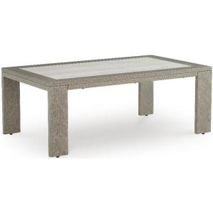 Signature Design by Ashley Kimpton Isle Contemporary Outdoor Fade and Rust Resistant Coffee Table with Stone Tabletop, Light Brown(Kimpton Isle Rectangular Cocktail Table)