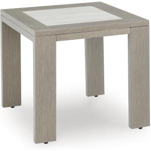 Signature Design by Ashley Kimpton Isle Contemporary Outdoor Fade and Rust Resistant Coffee Table with Stone Tabletop, Light Brown(Kimpton Isle Square End Table)