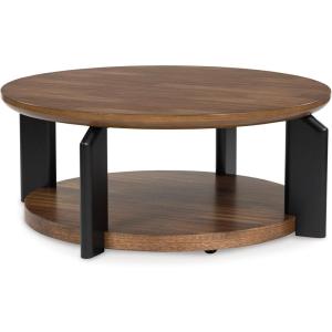 Signature Design by Ashley Kraeburn Casual Coffee Table with Lower Open Shelf and Casters, Light Brown & Black