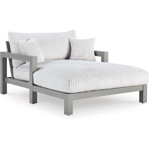 Signature Design by Ashley Moonlight View Contemporary Outdoor Fade and Rust Resistant Coffee Table with Stone Tabletop, Light Gray(Outdoor Chaise Lounge with Cushion)