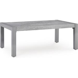 Signature Design by Ashley Moonlight View Contemporary Outdoor Fade and Rust Resistant Coffee Table with Stone Tabletop, Light Gray(Outdoor Coffee Table)
