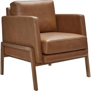 Signature Design by Ashley Numund Contemporary Faux Leather Upholstered Accent Chair with Removable Cushions and Track Arms, Light Brown