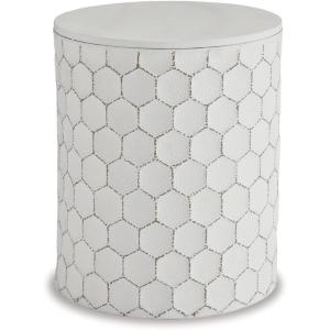 Signature Design by Ashley Polly Geometric Honeycomb Indoor Outdoor Accent Stool or Table, White(Honeycomb)