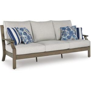 Signature Design by Ashley Rainier Ranch Contemporary Nuvella Weather Resistant Fabric Outdoor High Back Rocker Swivel Chair with Cushion, Set of 2, Light Brown & Beige(Outdoor Sofa)