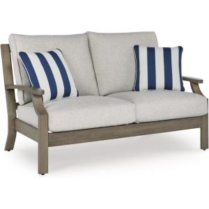 Signature Design by Ashley Rainier Ranch Contemporary Nuvella Weather Resistant Fabric Outdoor High Back Rocker Swivel Chair with Cushion, Set of 2, Light Brown & Beige(Outdoor Loveseat)