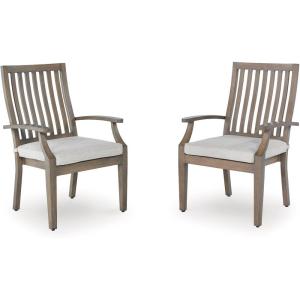 Signature Design by Ashley Rainier Ranch Contemporary Nuvella Weather Resistant Fabric Outdoor High Back Rocker Swivel Chair with Cushion, Set of 2, Light Brown & Beige(Outdoor Arm Chair with Cushion (Set of 2))