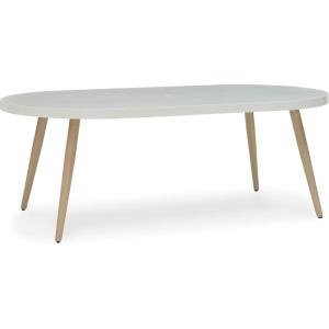 Signature Design by Ashley Seton Creek Casual Resin Wicker Outdoor Coffee Table with Tempered Glass Tabletop, Light Gray & Light Brown(Ourtdoor Dining Table)