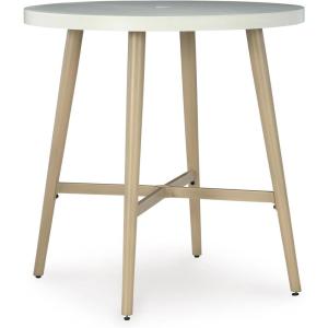 Signature Design by Ashley Seton Creek Casual Resin Wicker Outdoor Coffee Table with Tempered Glass Tabletop, Light Gray & Light Brown(Outdoor Bar Table)