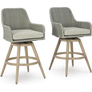 Signature Design by Ashley Seton Creek Casual Resin Wicker Outdoor Coffee Table with Tempered Glass Tabletop, Light Gray & Light Brown(Outdoor Barstool)