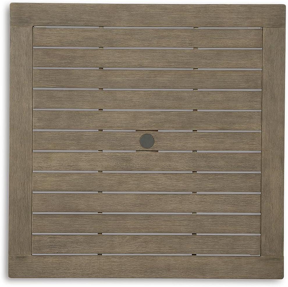 imageSignature Design by Ashley Aria Plains Casual Outdoor Square Dining Table with Umbrella Option BrownBrown