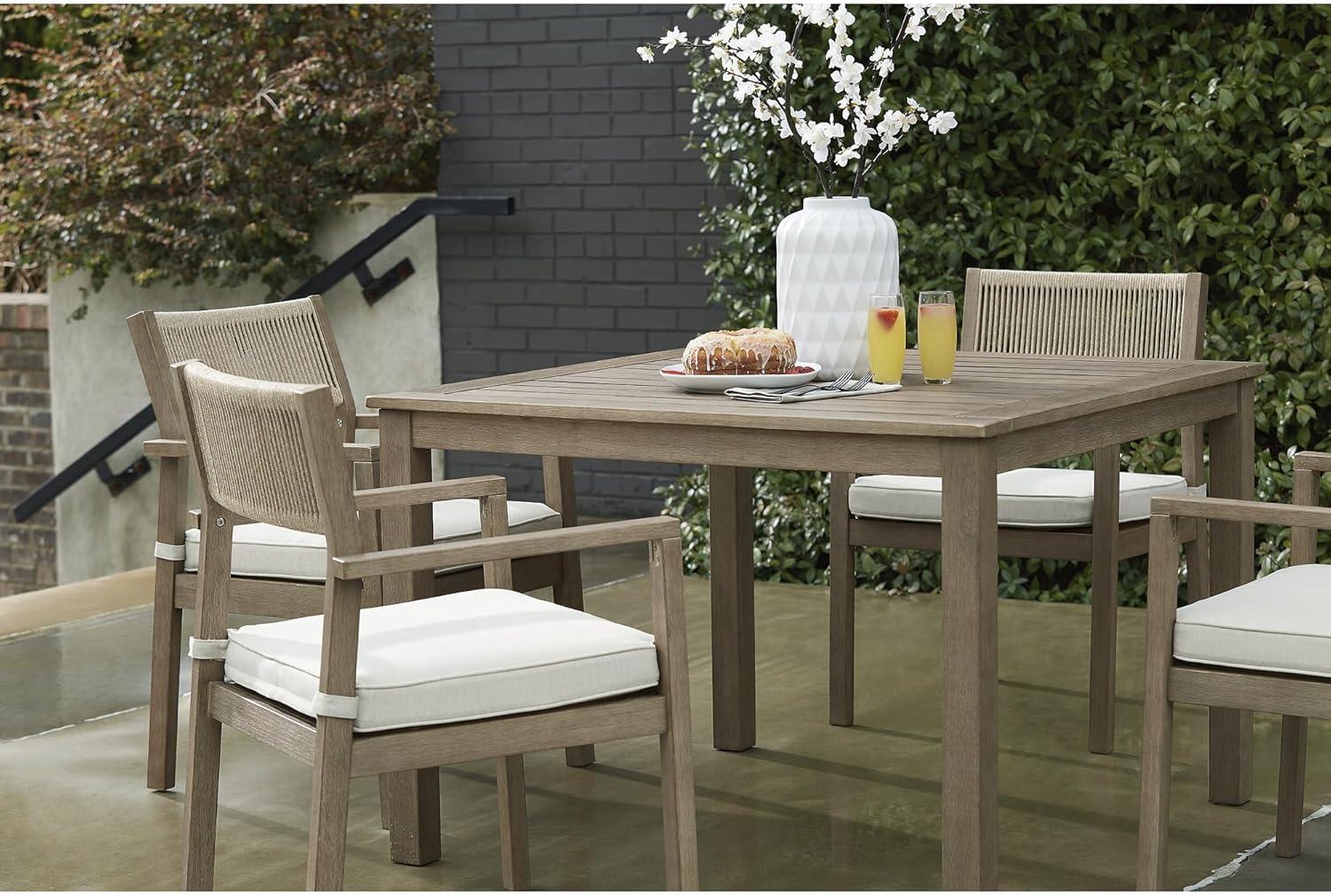 imageSignature Design by Ashley Aria Plains Casual Outdoor Square Dining Table with Umbrella Option BrownBrown