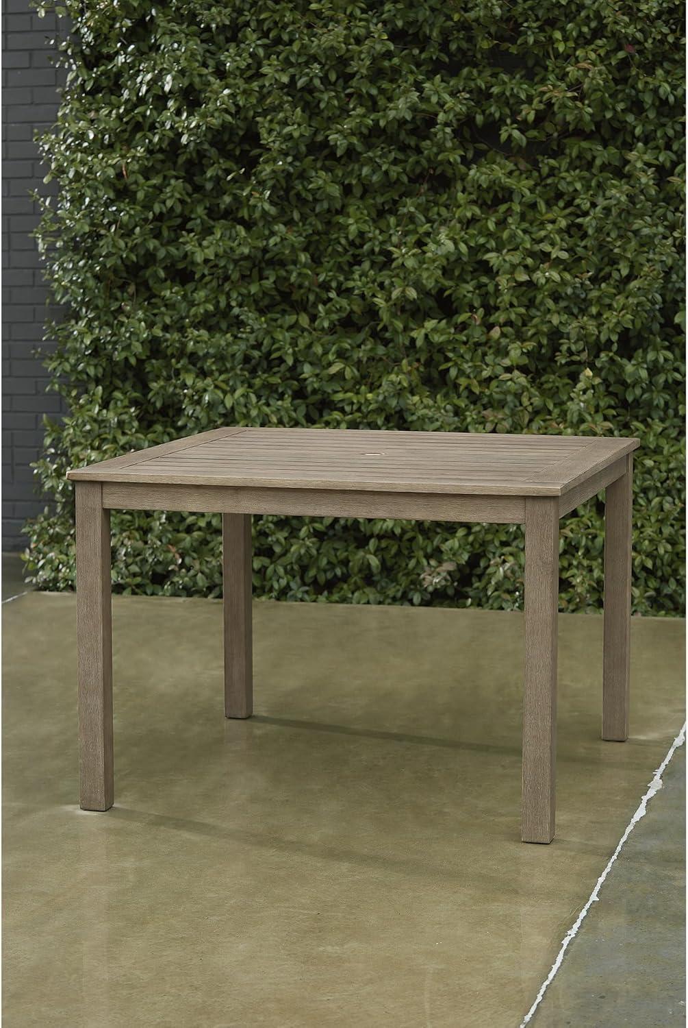 imageSignature Design by Ashley Aria Plains Casual Outdoor Square Dining Table with Umbrella Option BrownBrown