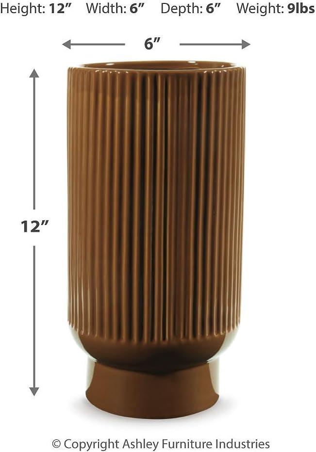 imageSignature Design by Ashley Avalyah Casual IndoorOutdoor 15 Glazed Ceramic Tabletop Vase with Wide Mouth Dark Brown12