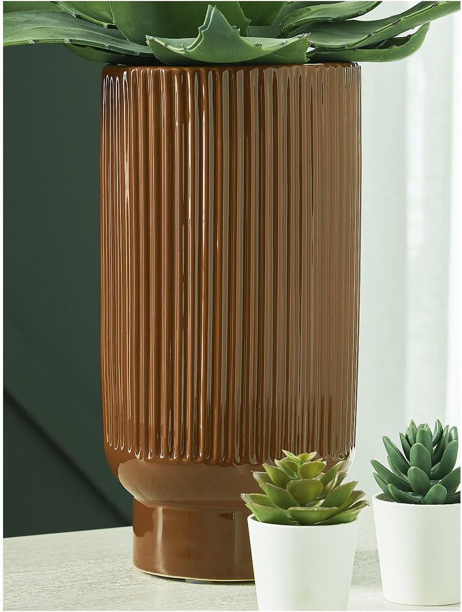imageSignature Design by Ashley Avalyah Casual IndoorOutdoor 15 Glazed Ceramic Tabletop Vase with Wide Mouth Dark Brown12