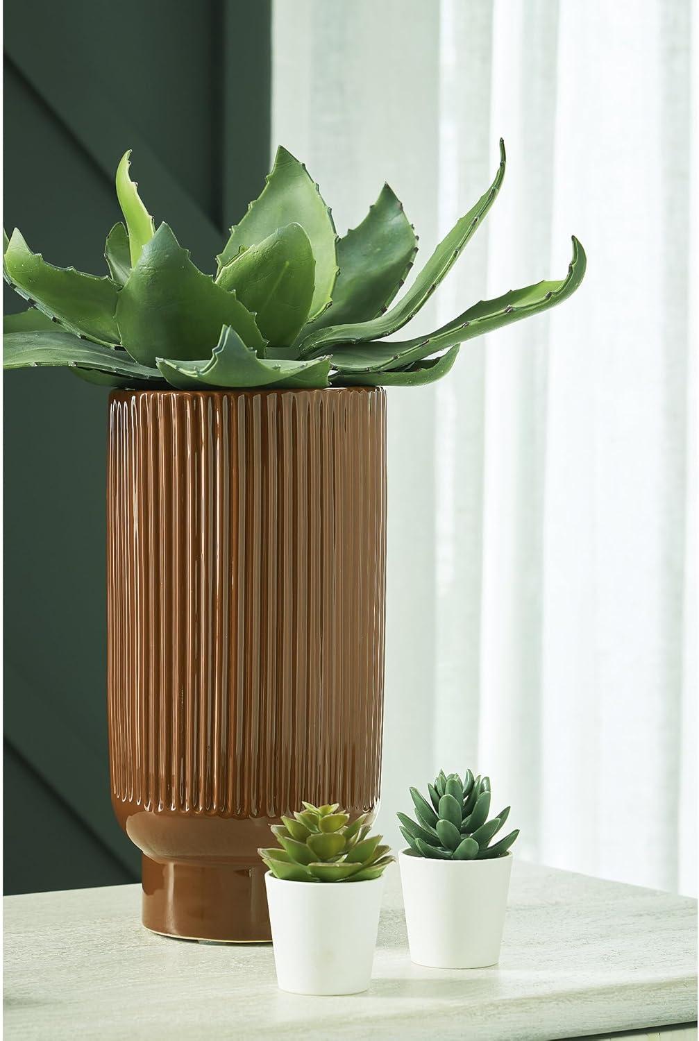 imageSignature Design by Ashley Avalyah Casual IndoorOutdoor 15 Glazed Ceramic Tabletop Vase with Wide Mouth Dark Brown12