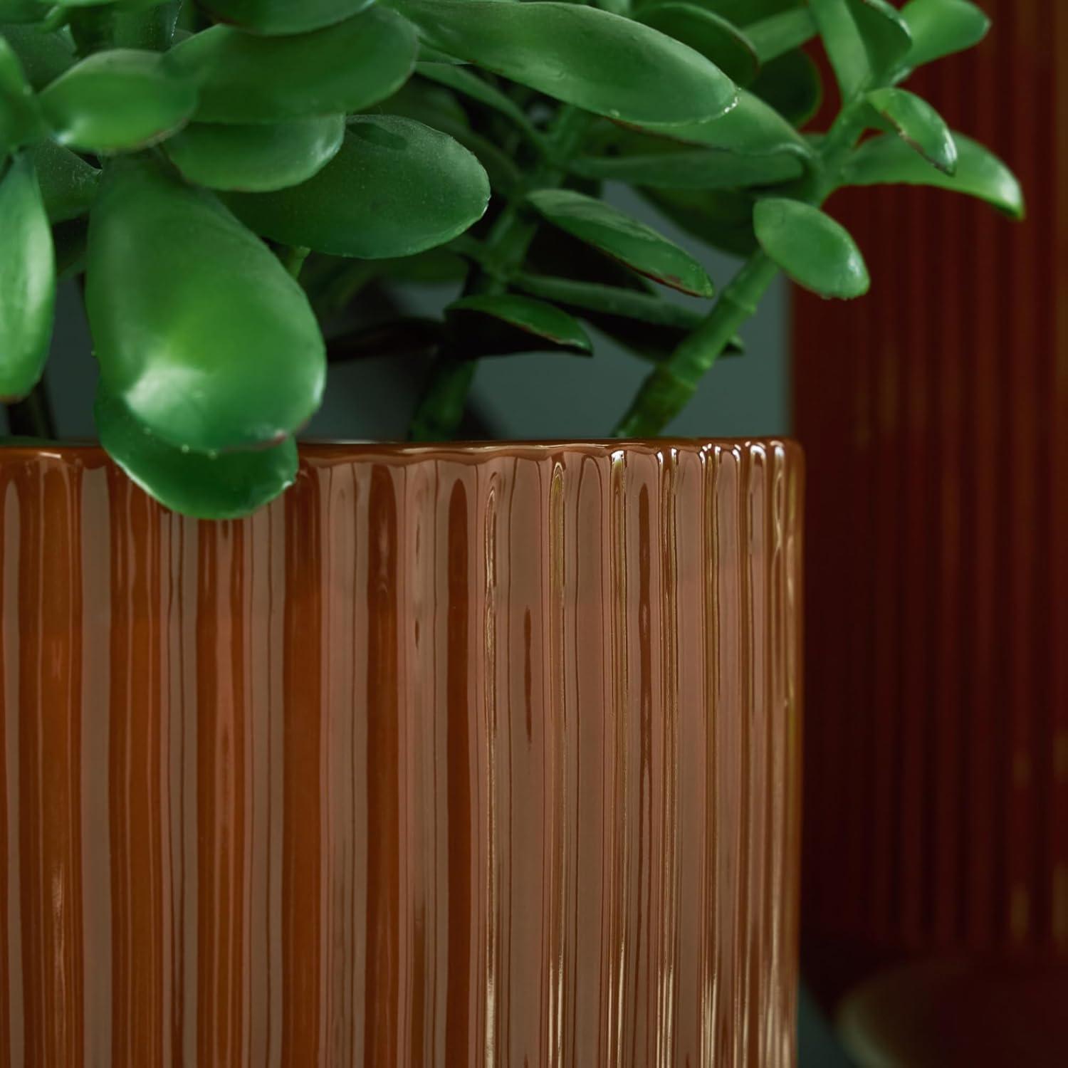 imageSignature Design by Ashley Avalyah Casual IndoorOutdoor 15 Glazed Ceramic Tabletop Vase with Wide Mouth Dark Brown15