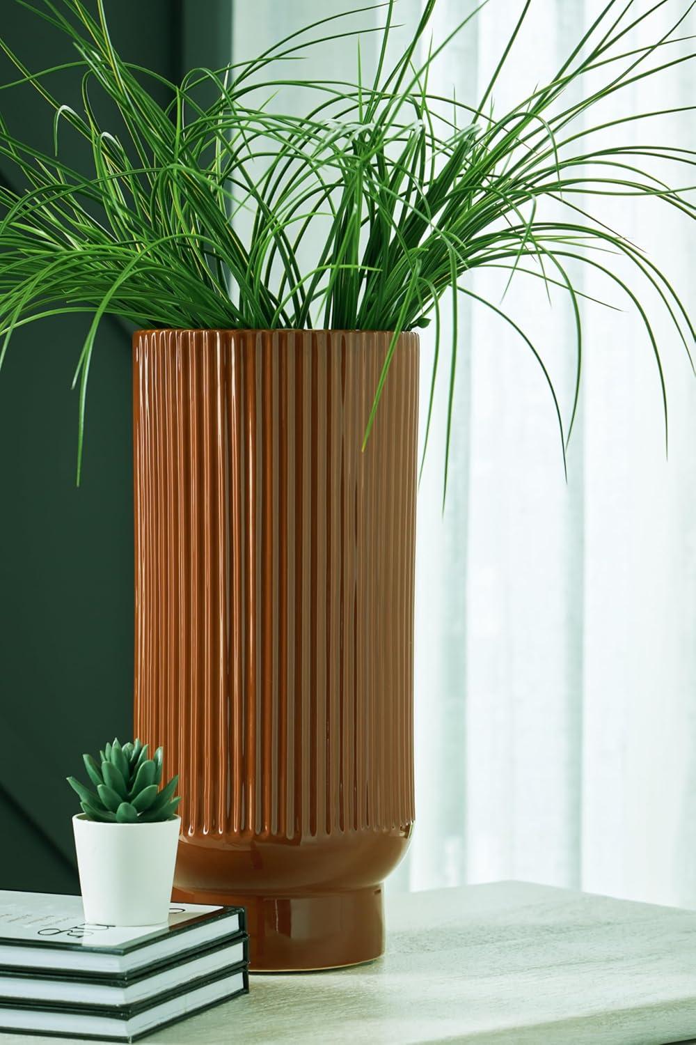 imageSignature Design by Ashley Avalyah Casual IndoorOutdoor 15 Glazed Ceramic Tabletop Vase with Wide Mouth Dark Brown15