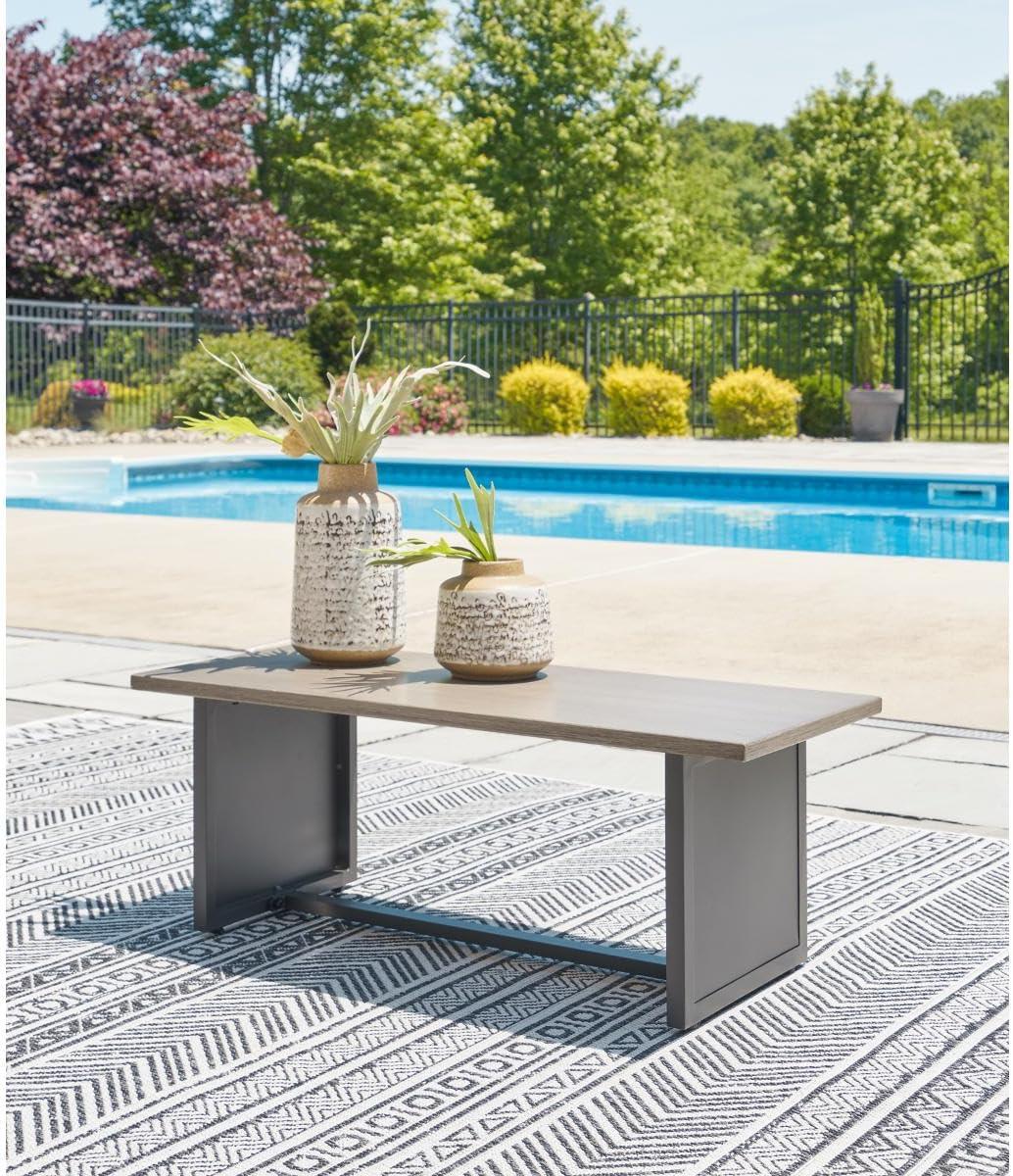 imageSignature Design by Ashley Bree Zee RightArm Facing Modern 4Piece Outdoor Sectional with Tufted Cushion GrayRectangular End Table