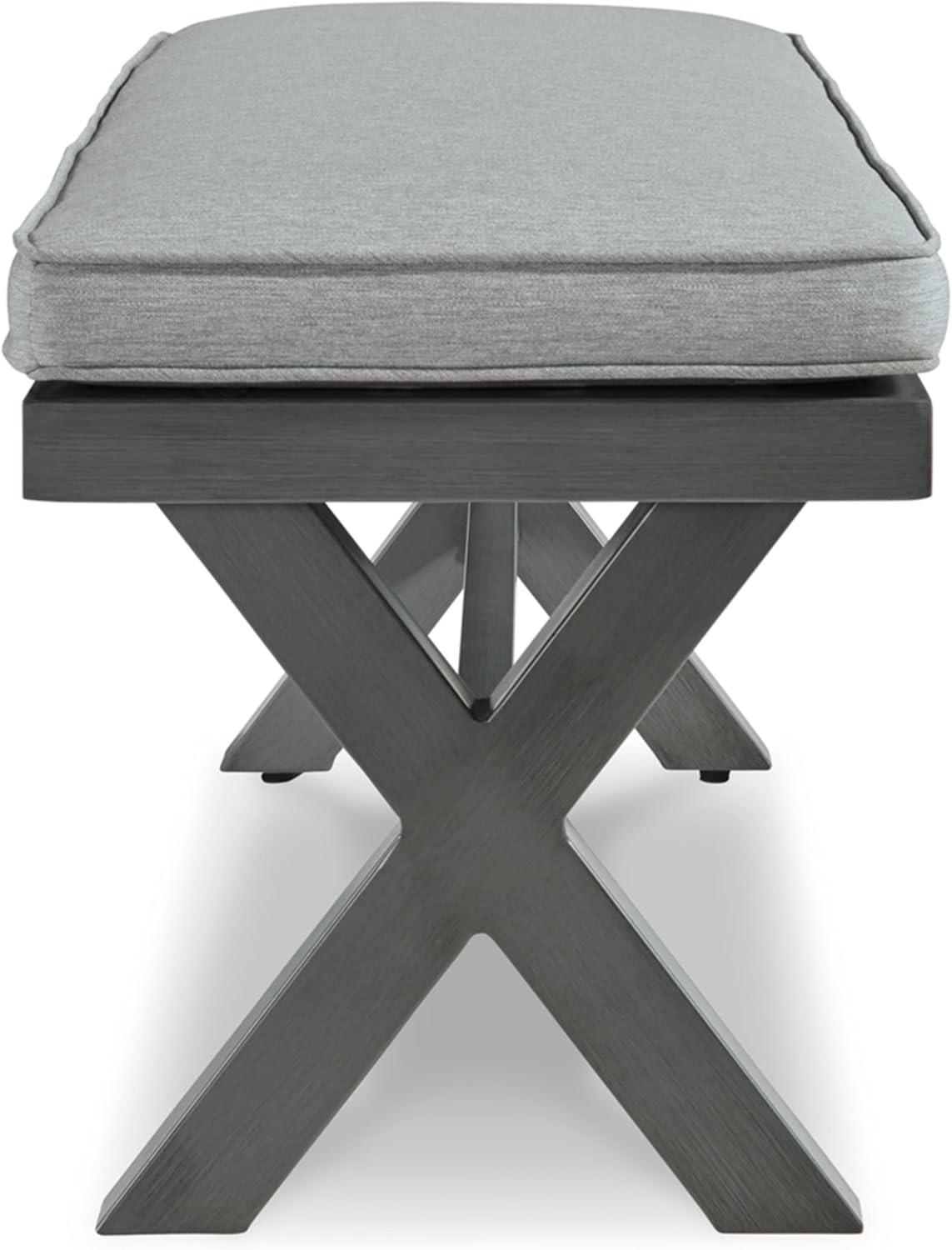 imageSignature Design by Ashley Elite Park Outdoor Bench with Foam Cushion Nuvella Weather Resistant Fabric Rust Free Aluminum Frame 54 W x 17 D x 165 H GrayBench