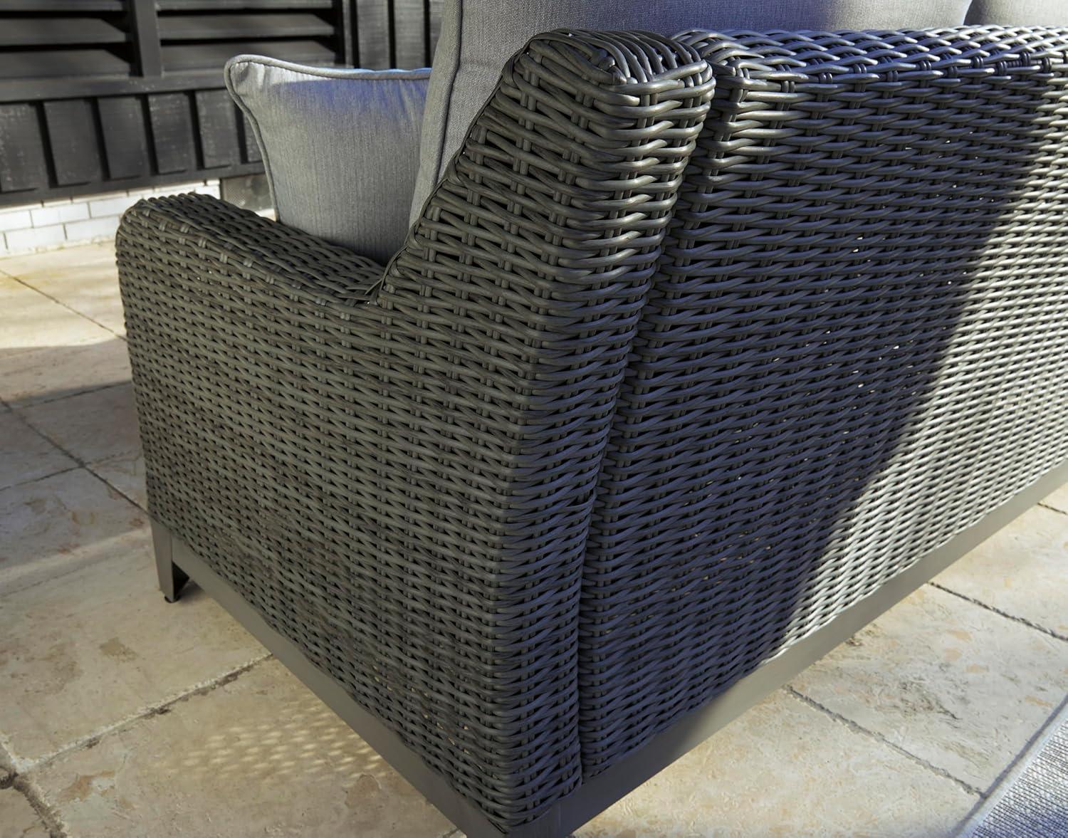 imageSignature Design by Ashley Elite Park Outdoor Bench with Foam Cushion Nuvella Weather Resistant Fabric Rust Free Aluminum Frame 54 W x 17 D x 165 H GrayLoveseat