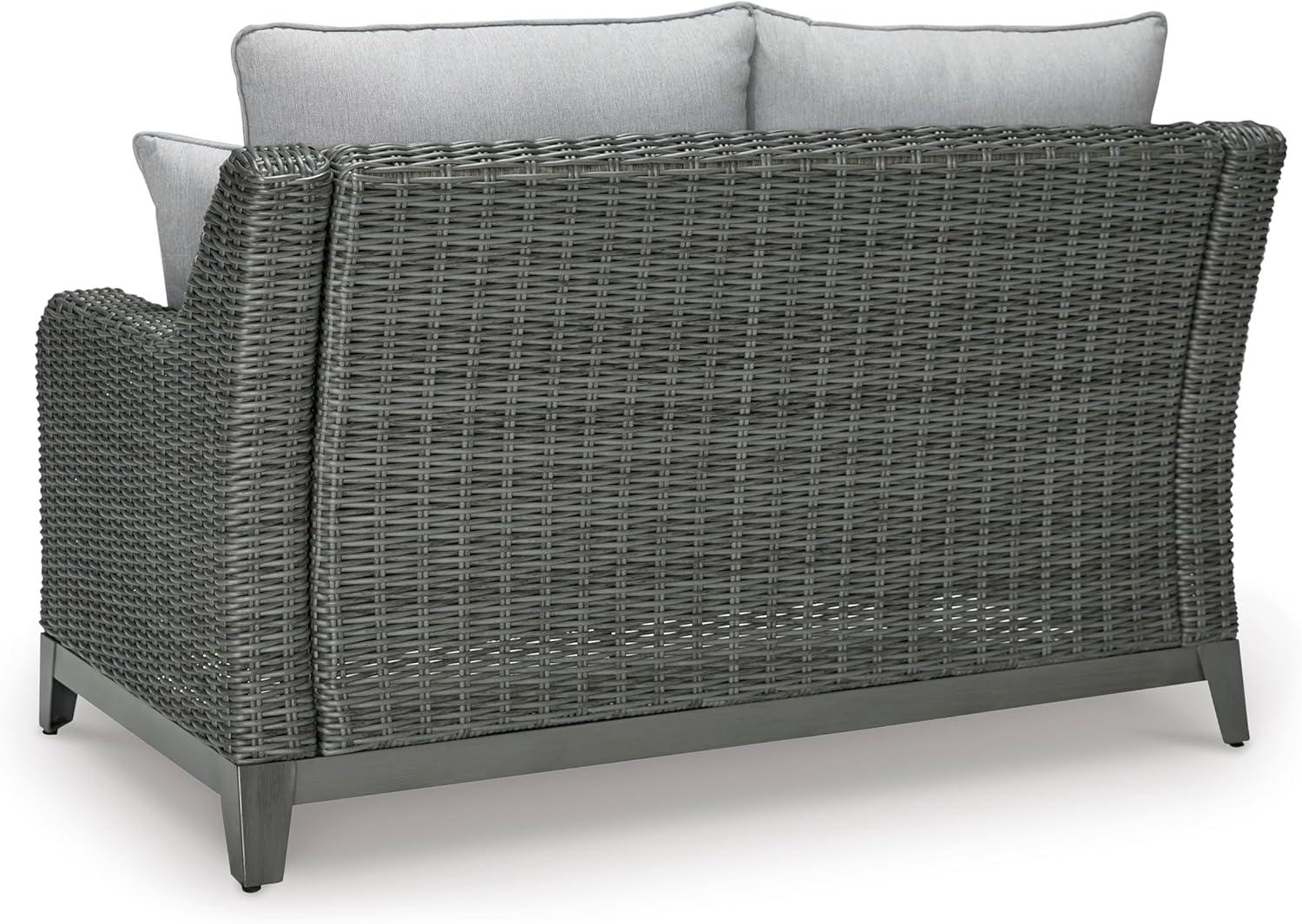 imageSignature Design by Ashley Elite Park Outdoor Bench with Foam Cushion Nuvella Weather Resistant Fabric Rust Free Aluminum Frame 54 W x 17 D x 165 H GrayLoveseat
