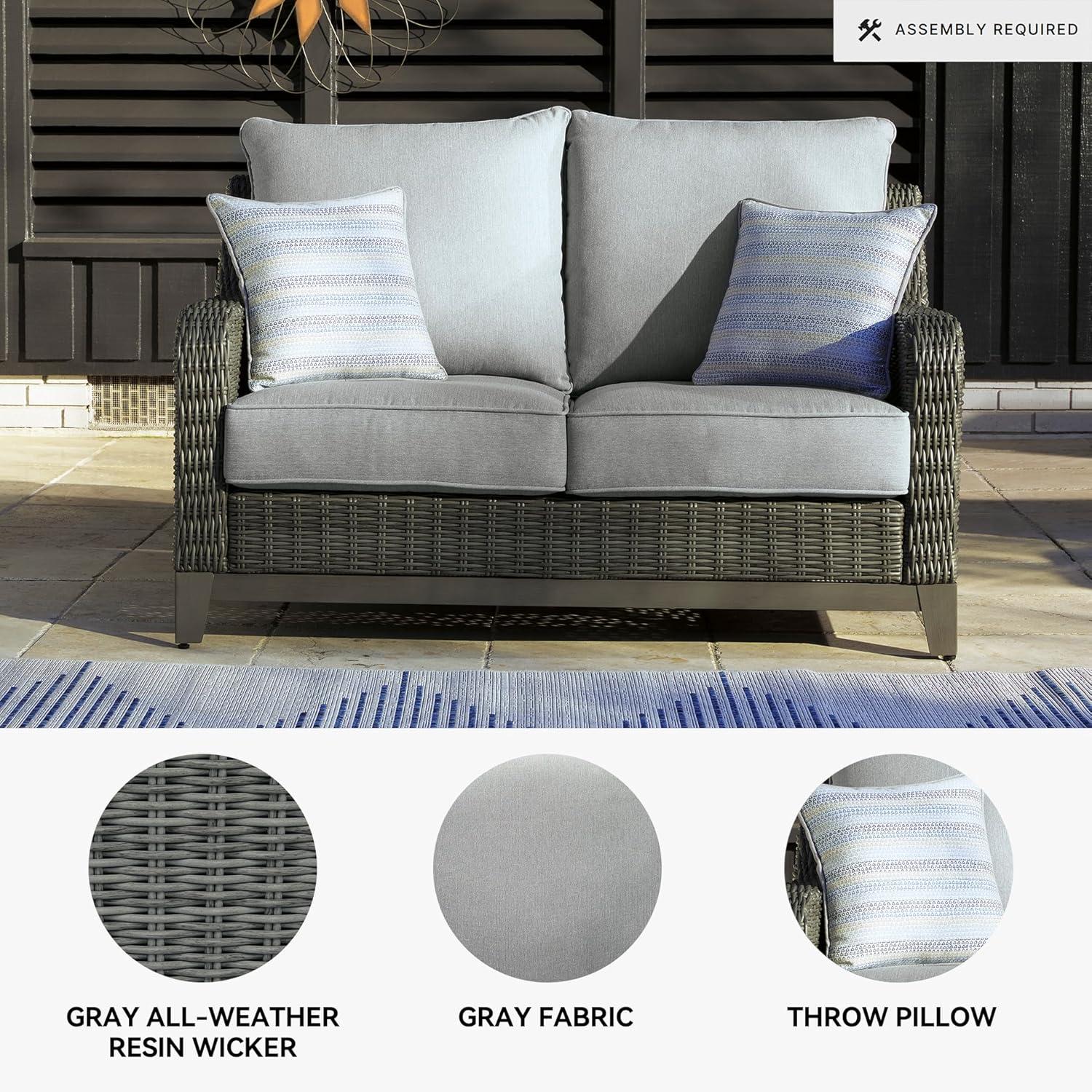imageSignature Design by Ashley Elite Park Outdoor Bench with Foam Cushion Nuvella Weather Resistant Fabric Rust Free Aluminum Frame 54 W x 17 D x 165 H GrayLoveseat