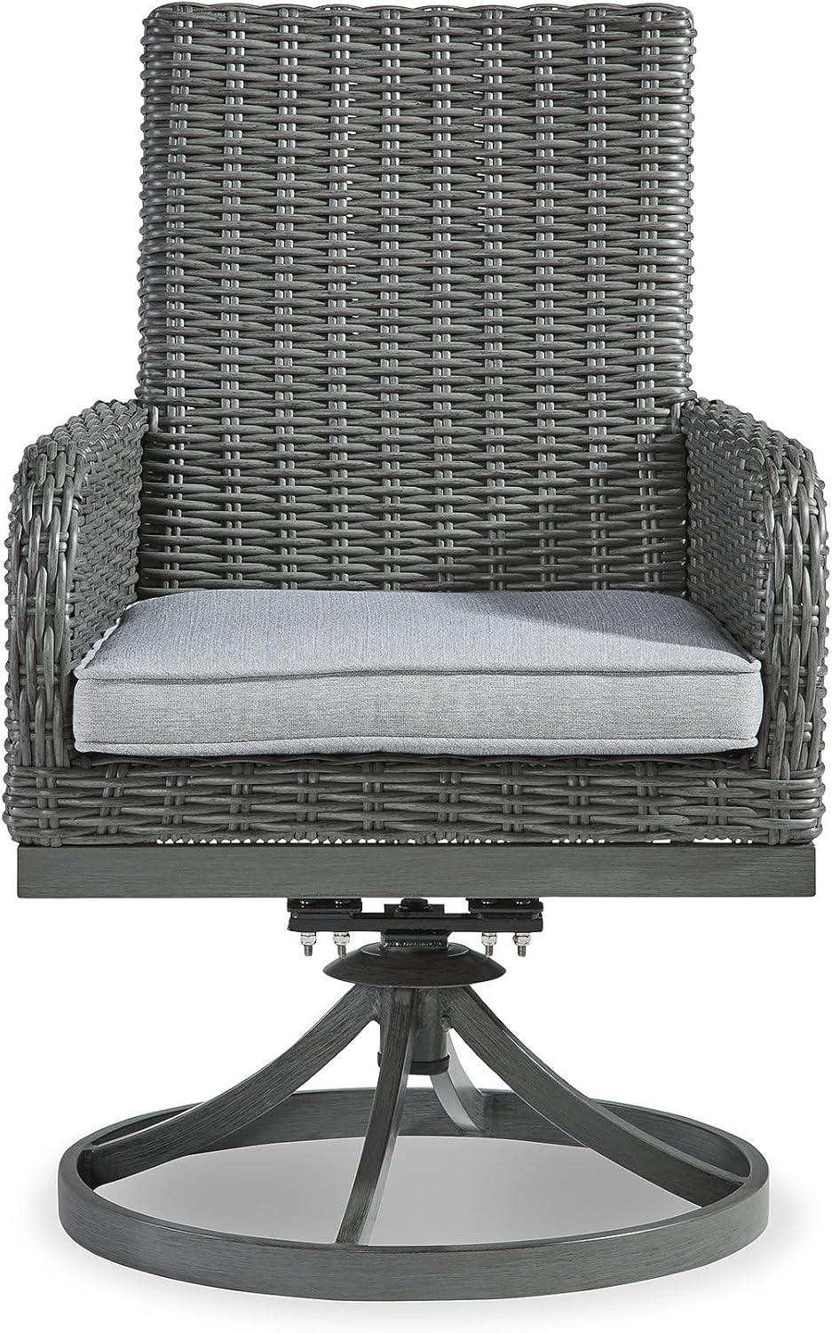 imageSignature Design by Ashley Elite Park Outdoor Bench with Foam Cushion Nuvella Weather Resistant Fabric Rust Free Aluminum Frame 54 W x 17 D x 165 H GraySwivel Chair Set