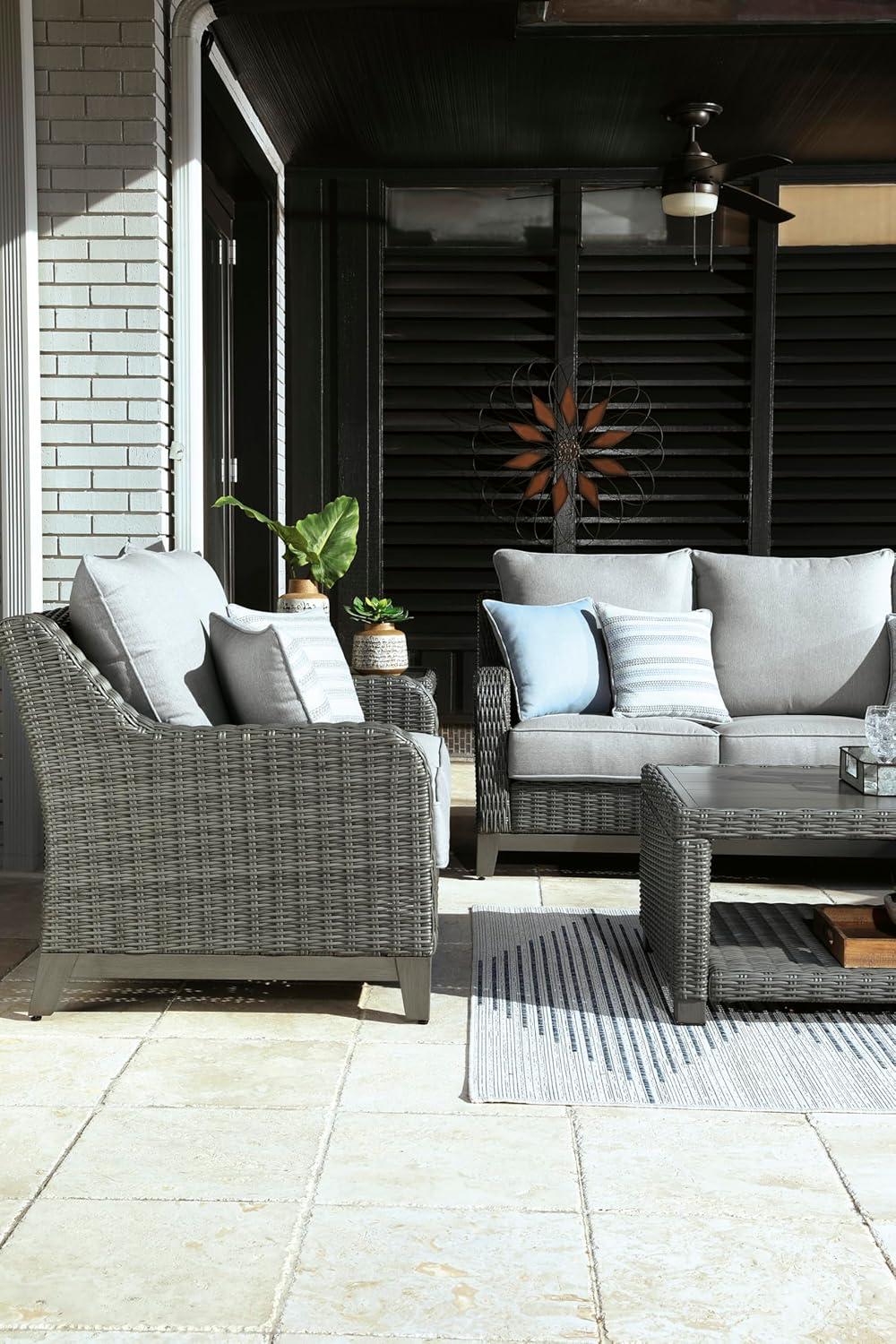 imageSignature Design by Ashley Elite Park Outdoor Bench with Foam Cushion Nuvella Weather Resistant Fabric Rust Free Aluminum Frame 54 W x 17 D x 165 H GrayLoveseat