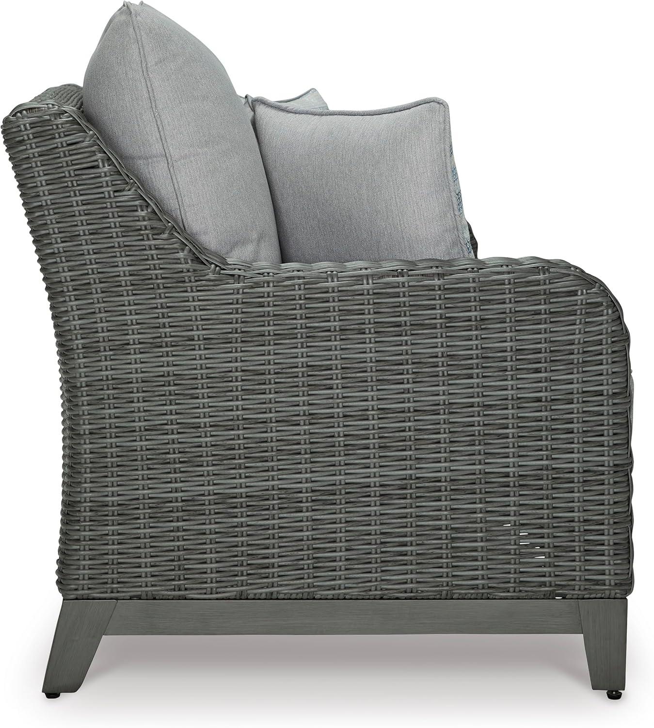 imageSignature Design by Ashley Elite Park Outdoor Bench with Foam Cushion Nuvella Weather Resistant Fabric Rust Free Aluminum Frame 54 W x 17 D x 165 H GrayLoveseat